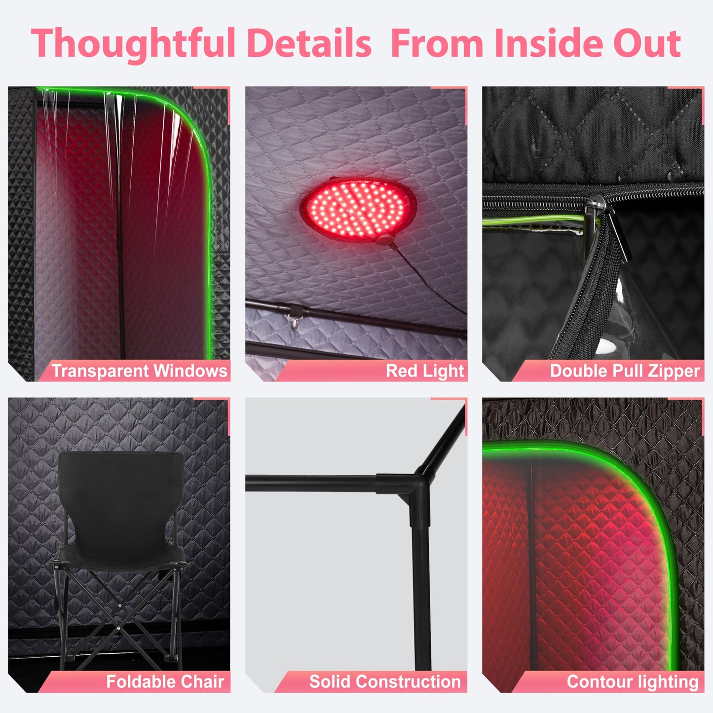 Infrared Sauna & Steam Sauna Box for Home, Portable Personal Sauna with Transparent Door, Powerful Steam Heating, Foldable Indoor Sauna for Relaxation, Detox & Muscle Recovery ( Red Light, Black)