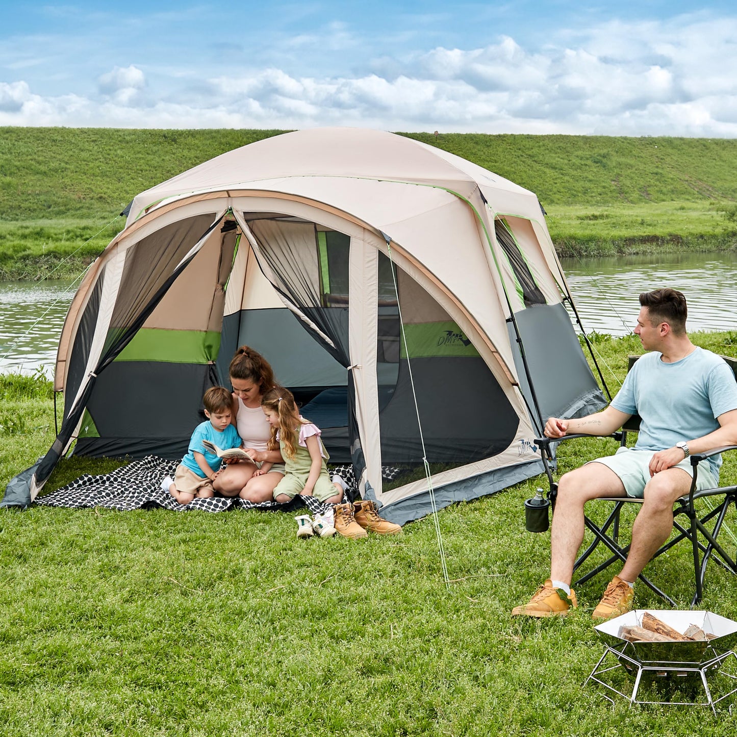 Tents for Camping 6 Person Camping Tent with Screen Porch, Weatherproof Large Cabin Tent with Rainfly and Carry Bag, Family Tent for Outdoor Camping and Backyard, Beige