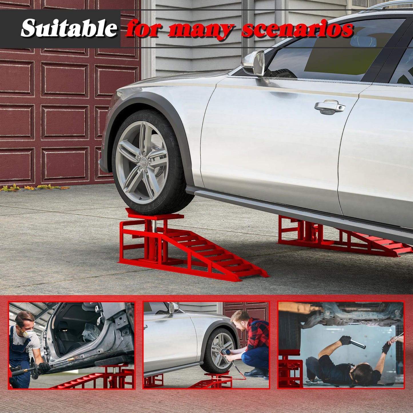 2 Pack Auto Car Truck Service Ramps, 3 Ton Low Profile Hydraulic Car Ramps, Car Lift Service Ramps