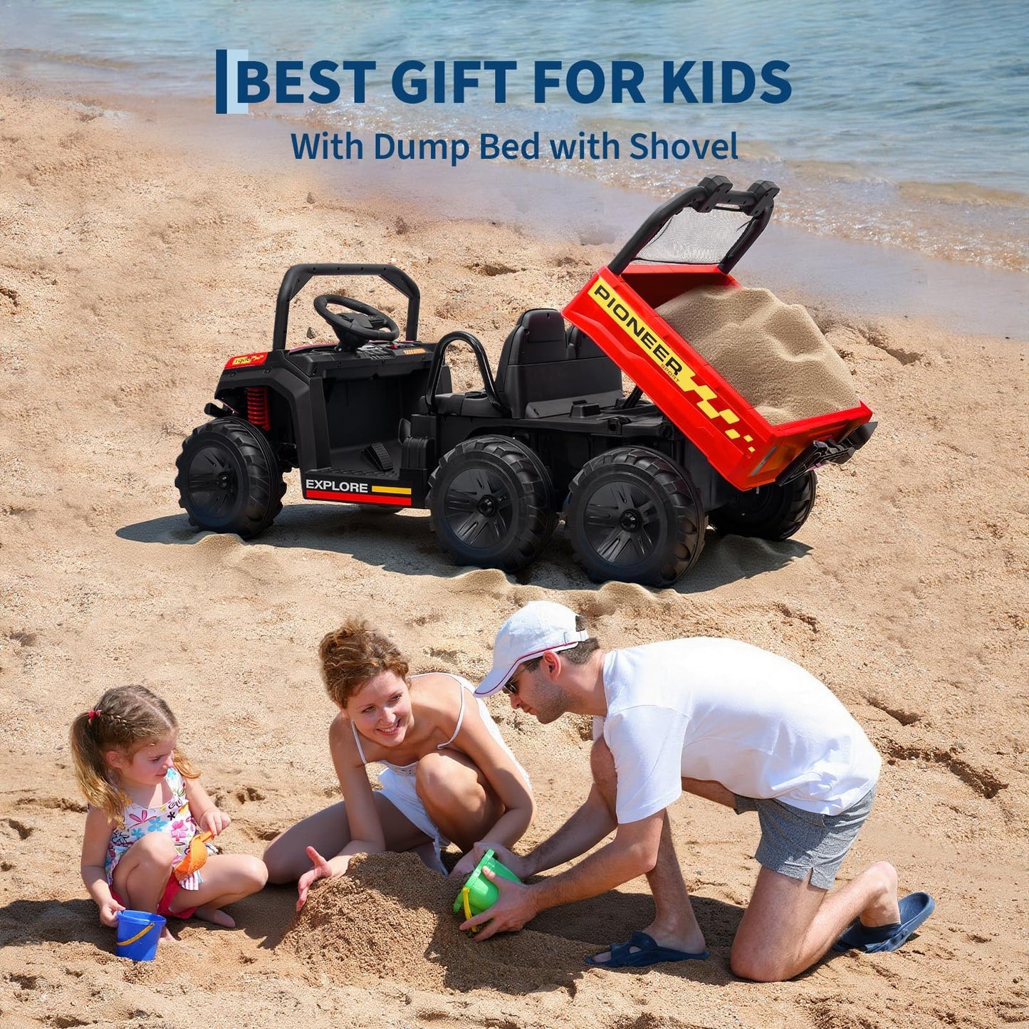 24V Electric Ride-on Dump Truck for Kids, 4WD Ride-On Car for Kids, 2-Seater UTV with Remote Control, Off-Road Electric Vehicle for Boys & Girls Outdoor Play