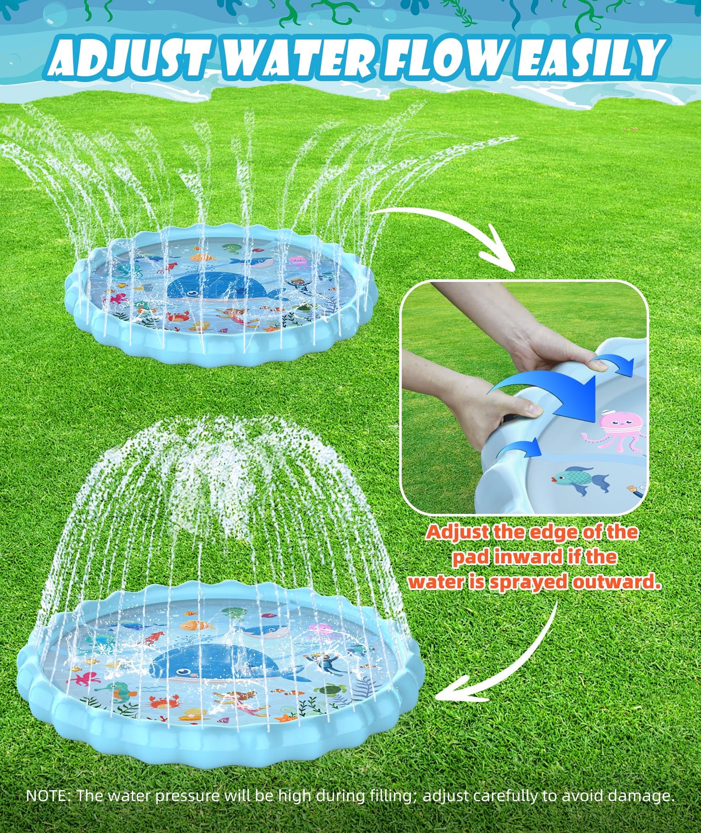 EPN Splash Pad, Extra Large Sprinkler Play Mat Fun for Kids, Thicker Summer Outdoor Water Toys Toddler Pool for 3-12 Years Old Children Boys & Girls (102.3")