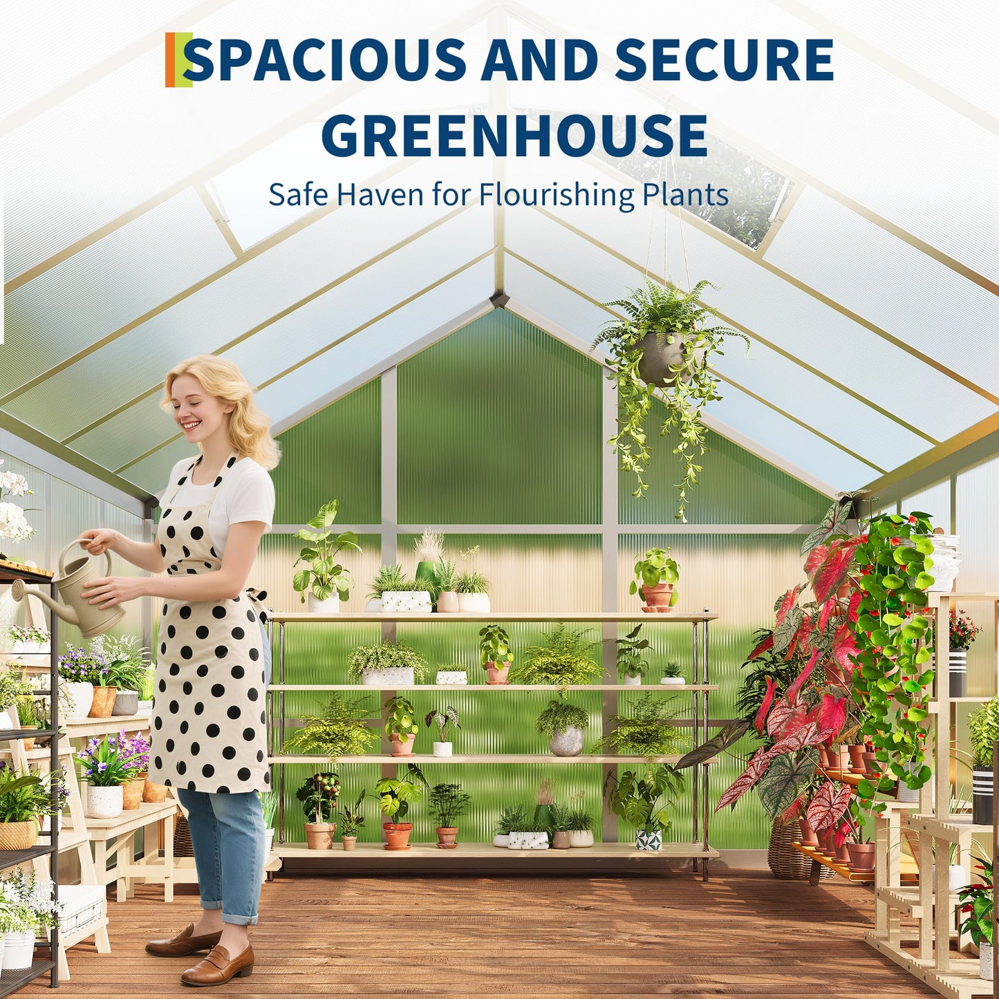6x8 ft Greenhouse for Outdoors, Polycarbonate Greenhouse with Roof Vent, Ground Nails, Lockable Push Door, Aluminum Large Walk-in Green House for Outside Garden Backyard, Patio, Lawn, Silver