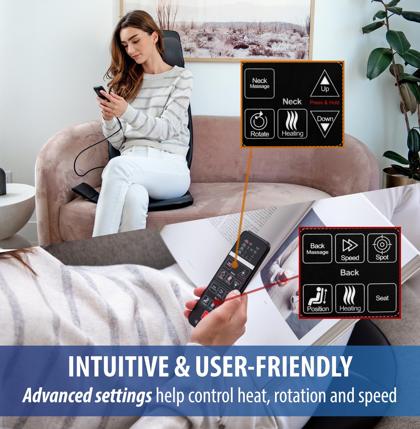 Zyllion Shiatsu Neck and Back Massager with Heat for Chair - 3D Electric Full Body Kneading Deep Tissue Massage Pad with Seat Cushion Vibration for Muscle Pain Relief, Black, ZMA-33