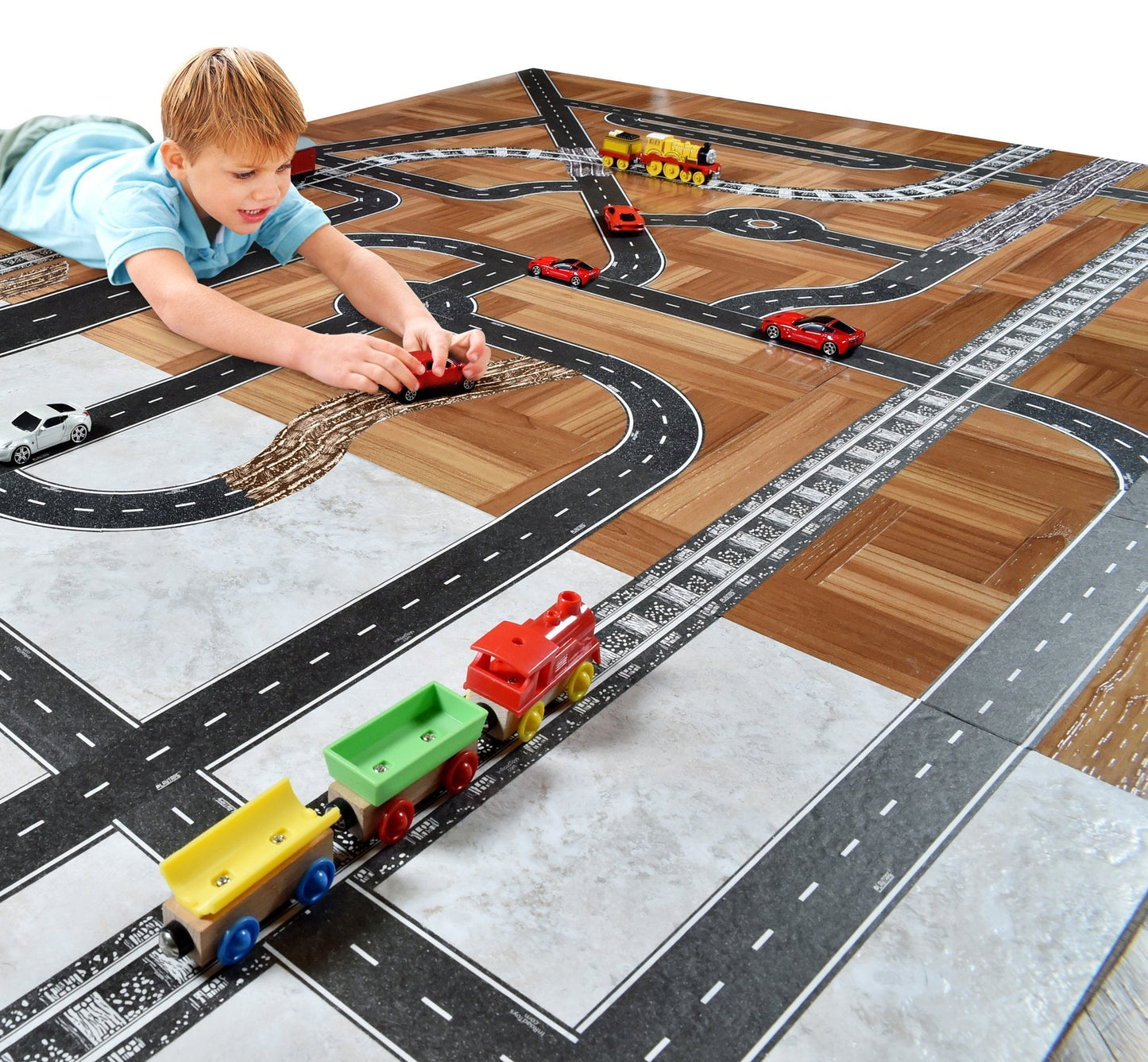 PlayTape Road Tape for Toy Cars - No Residue, Great Travel Toy; 10-Pack of 30 ft. x 2 in. Asphalt Road