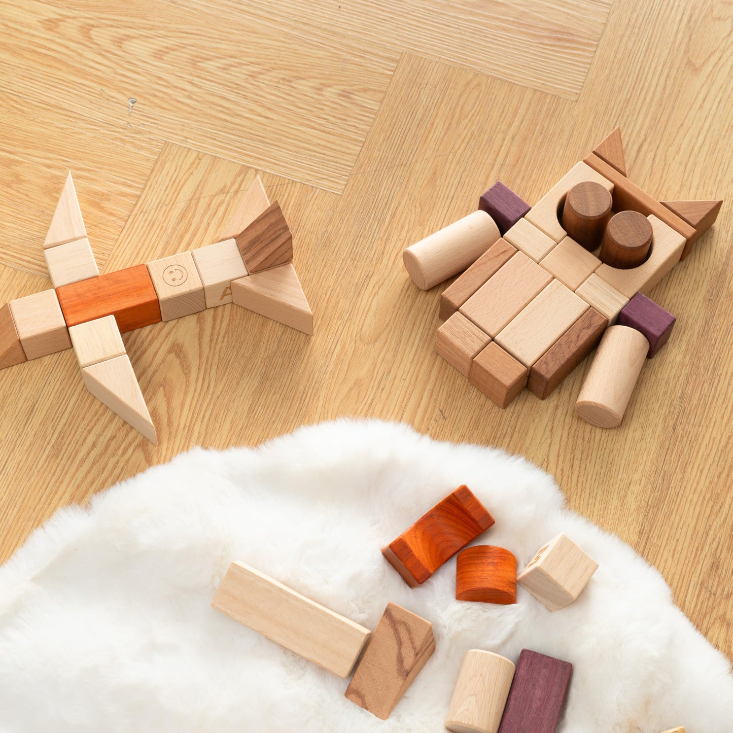 MOMOARI Alphabet Number Early Math Wooden Building Blocks Set - 86 Blocks in 6 Shapes with Wooden Storage Tray. Preschool Montessori Kids Toys. Stacking Learning Toys for Toddlers. Age 3 Years +
