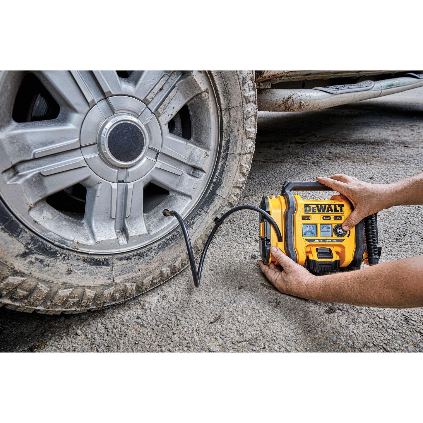 DEWALT Tire Inflator Portable Air Compressor 20V MAX, Car Air Pump with Automatic Shut Off, LED Light, Tool Only (DCC020IB)