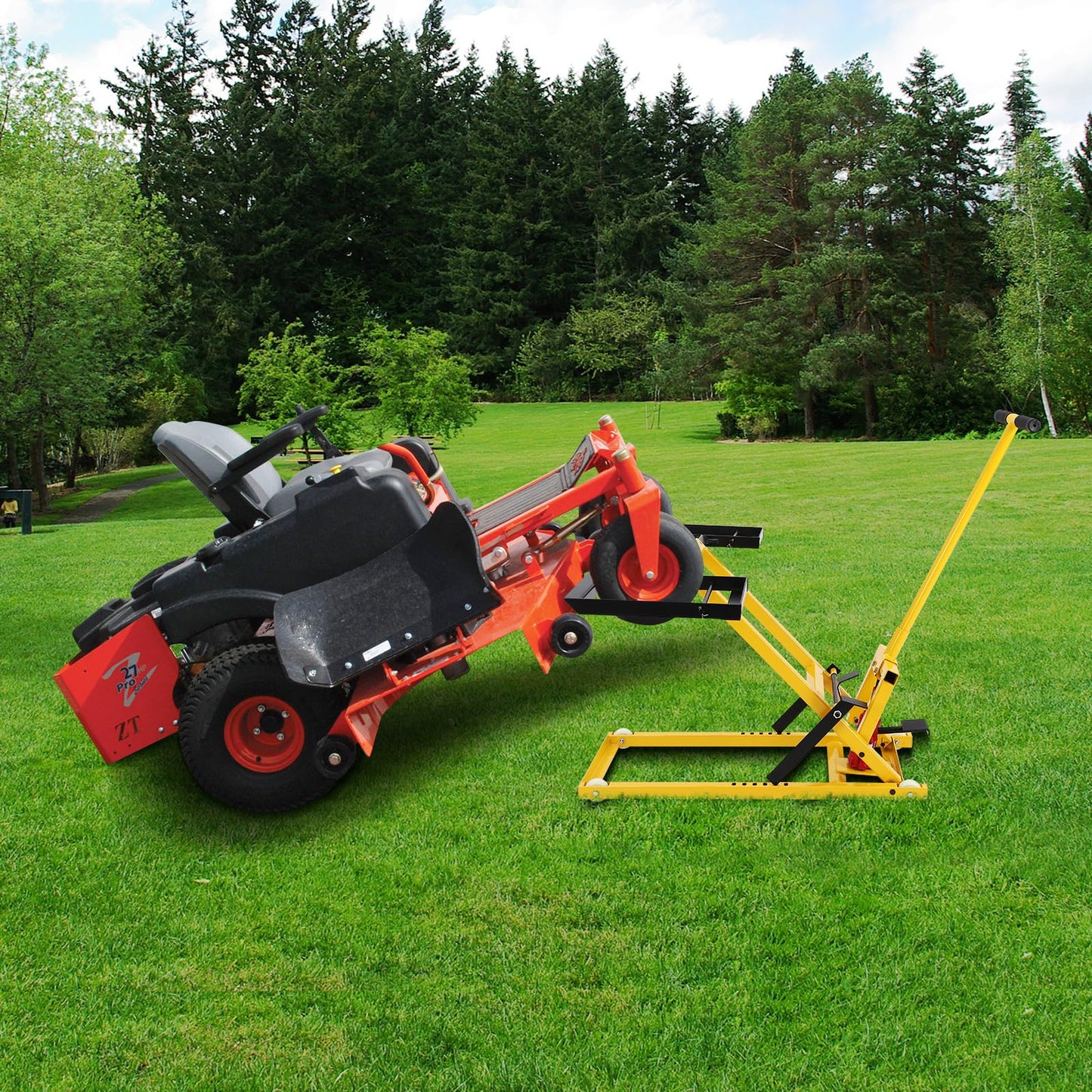 Lawn Mower Lift Jack, Hydraulic Lawn Mower Lift, 500 LBS Capacity, 26-1/2 Telescopic in Lift Riding Lawn Mower Maintenance, for Riding Tractors and Zero Turn Lawn Mowers (Yellow)