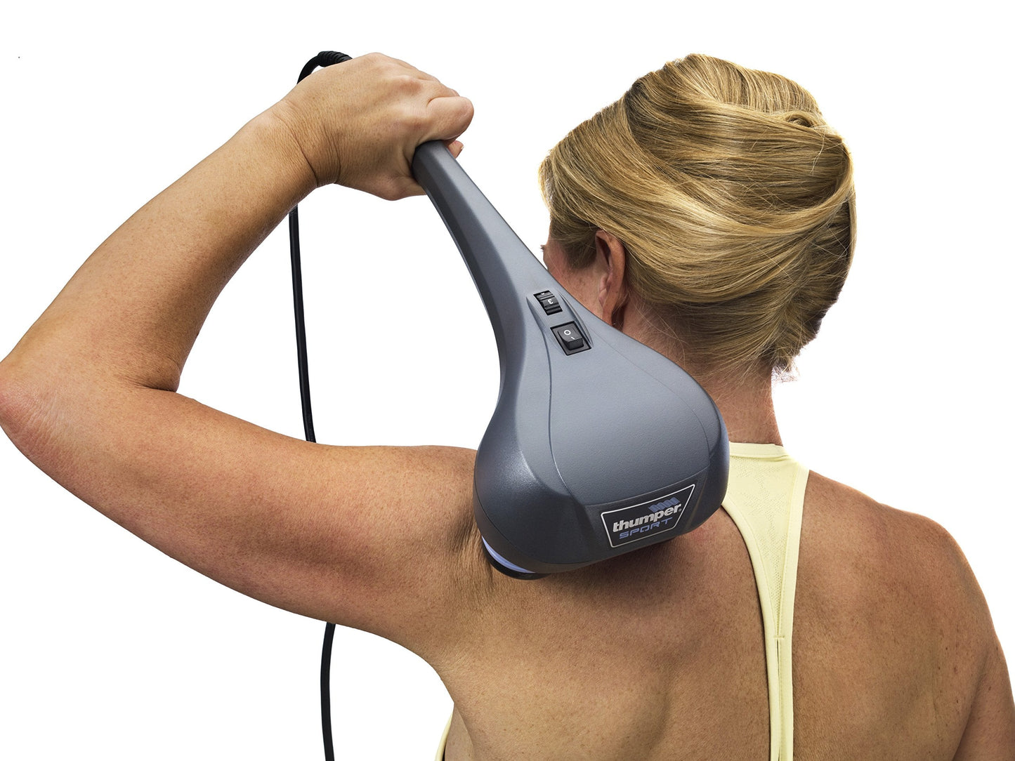 Thumper Sport Percussive Massager - Deep Tissue Home use Massage for Muscles, Back, Shoulders, Neck, Legs, arms. Portable Therapy Action Electric Handheld Massager with Long Handle