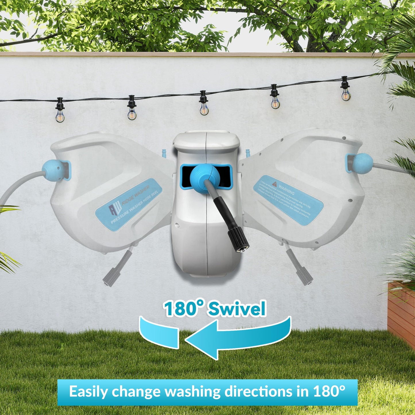RIDGE WASHER Pressure Washer Hose Reel, 65FT X 1/4'' Power Washer Hose Reel, Auto Rewind Wall Mounted Retractable Hoses Reel, 3600 PSI