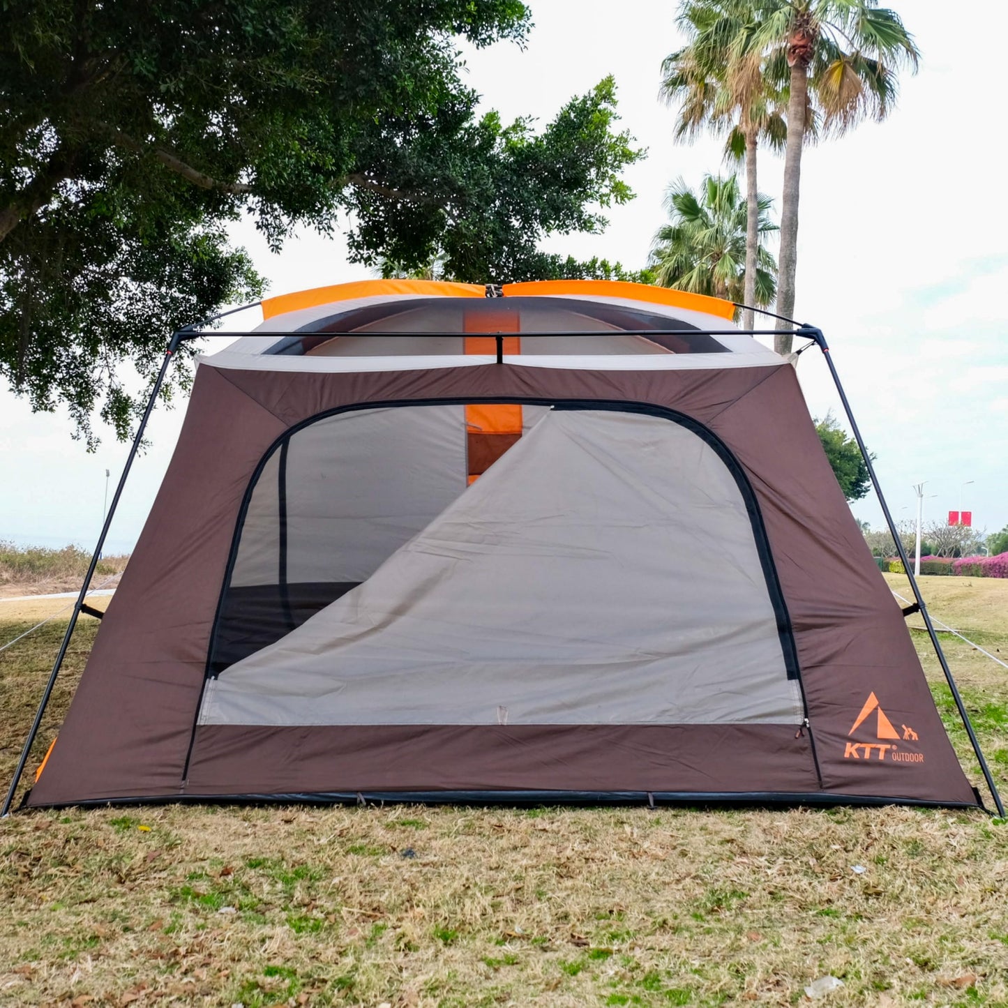 KTT Extra Large Tent 12 Person,Full Rainfly,2 Bay-Windows,Family Cabin Tent,14'Lx10'Wx6.58'H,2 Rooms and 3 Doors 3 Windows with Mesh,Waterproof,Straight Wall,Big Tent for Outdoor,Picnic,Camping