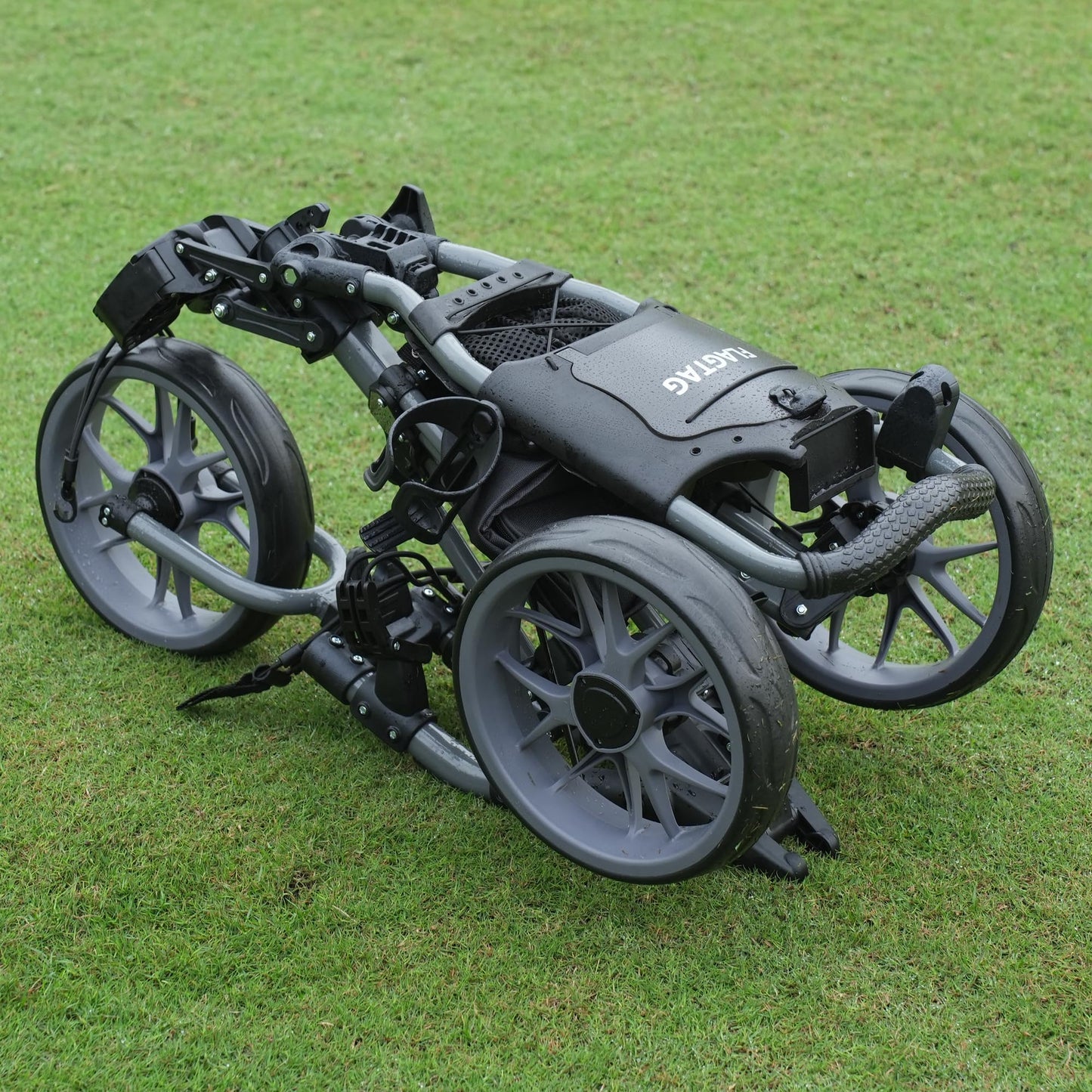 FLAGTAG Golf Push Cart 3 Wheel,Foldable Golf Push Cart,Golf Bag Cart with Foot Brake,Umbrella Holder, Cup Holder, Storage Compartment