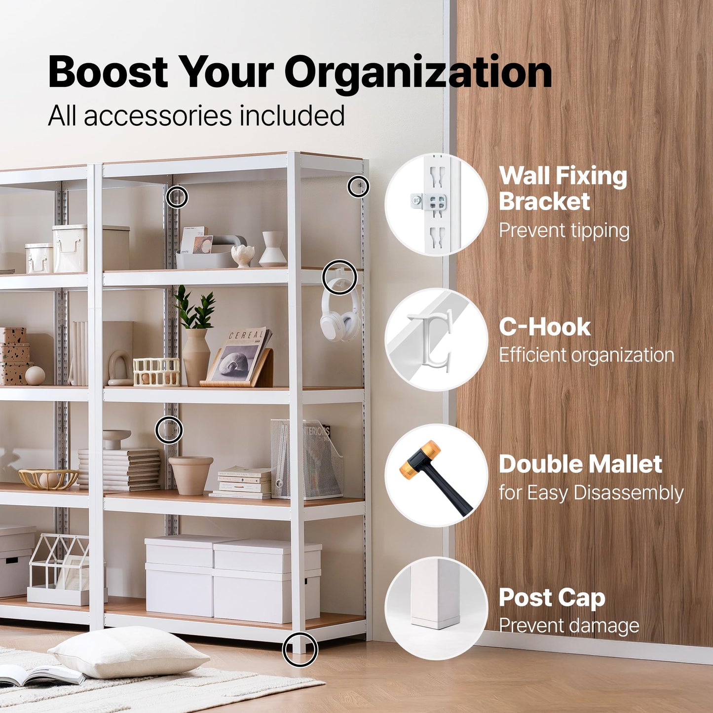 HOMEDANT House 48.1" W 5 Tier Heavy Duty Garage Shelving Adjustable Metal Rack Storage Shelves Standing Shelf Unit Organizers Industrial Warehouse Basement White 1Pack