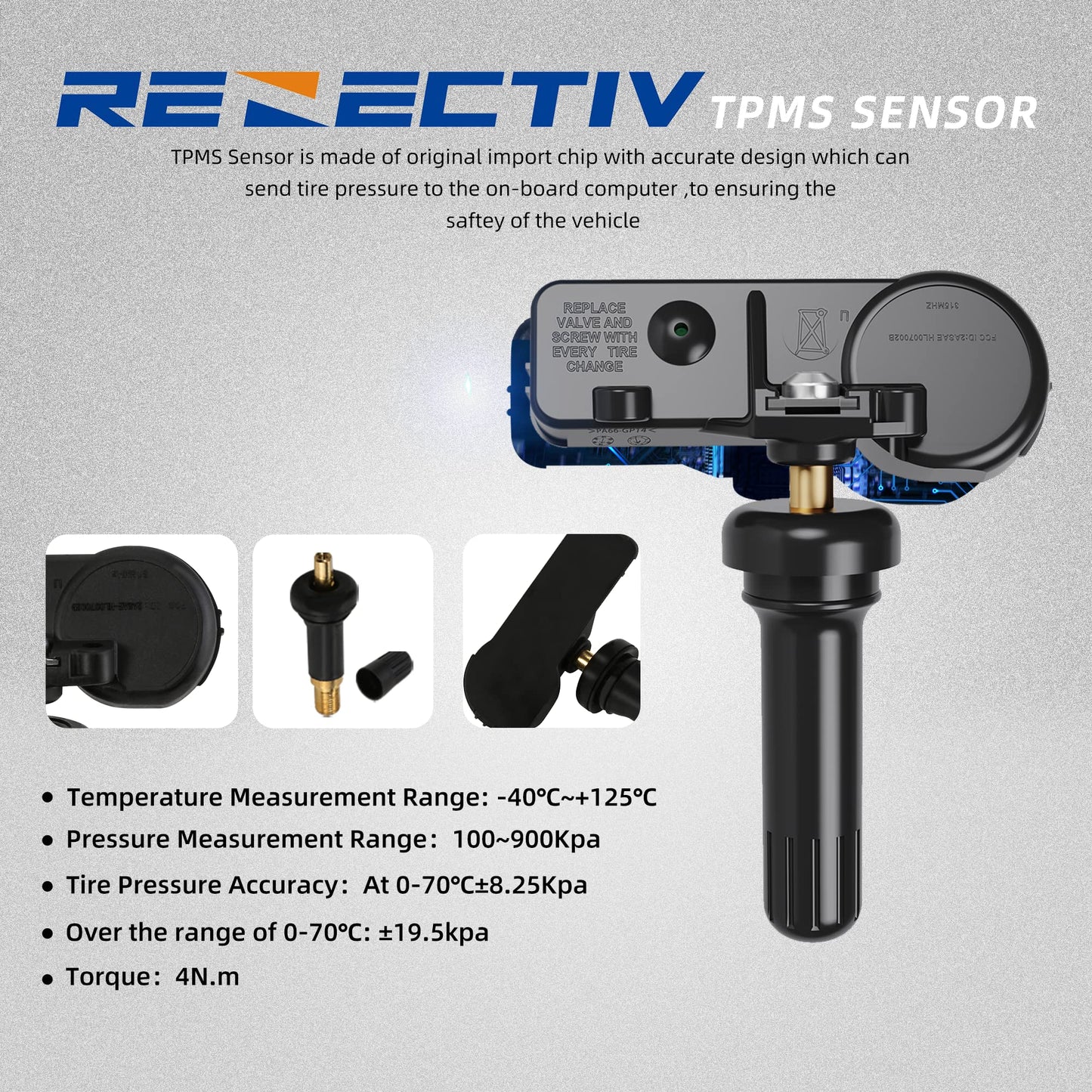 RENECTIV TPMS Sensor 4-Pack GM,315Mhz Tire Pressure Monitor Sensors Compatible with GM Chevy Buick GMC Pontiac Hummer Saturn Replace OE#13581558 13586335 13598771 13598772