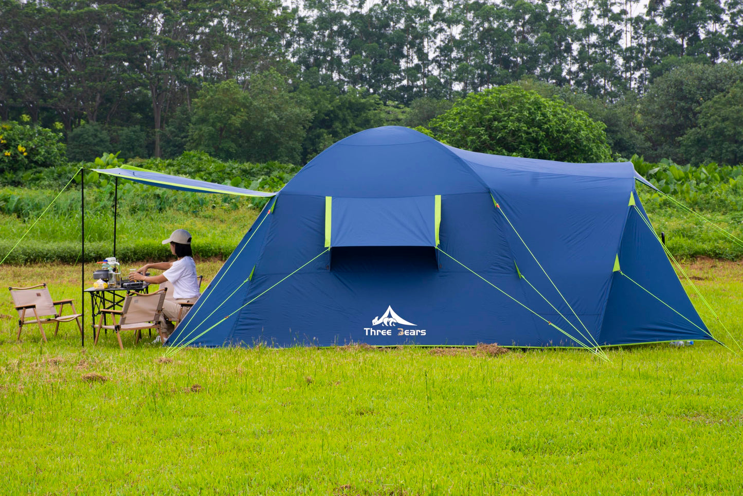 Three Bears Outdoor 6 Person Camping Tent - Waterproof Windproof Double Layer Design - Family and Car Camping - with Carry Bag and Storage Pouch - 76 Inches High (Dark Blue)