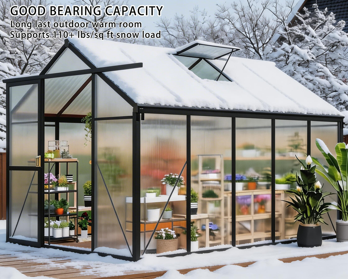 Takywep 6×10FT Greenhouses for Outdoors, Aluminum Polycarbonate Greenhouses with Roof Vent - Heavy-Duty Walk-in Green Houses for All-Season Backyard Gardening