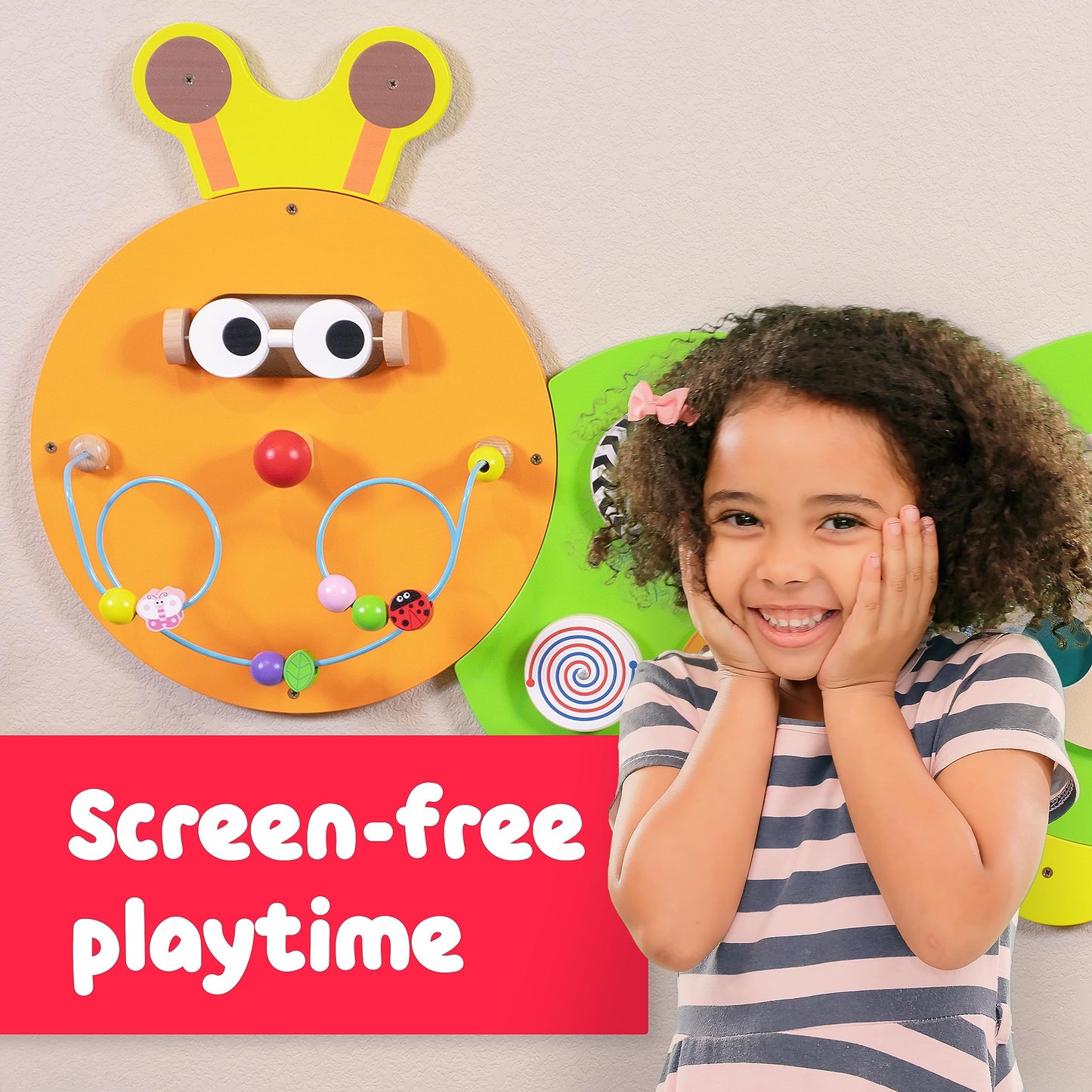 SPARK & WOW Caterpillar Activity Wall Panels | Ages 18m+ | Montessori Sensory Wall Toy | 8 Activities | Busy Board | Toddler Room Decor