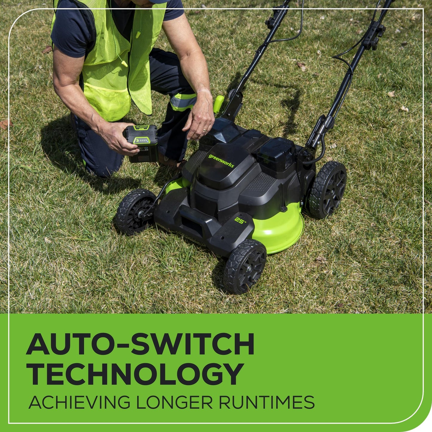 Greenworks 82V 25” Brushless (Self-Propelled) Cordless Lawn Mower, (2) 4.0Ah Batteries and Dual Port Rapid Charger (Great for Landscapers and Professionals)