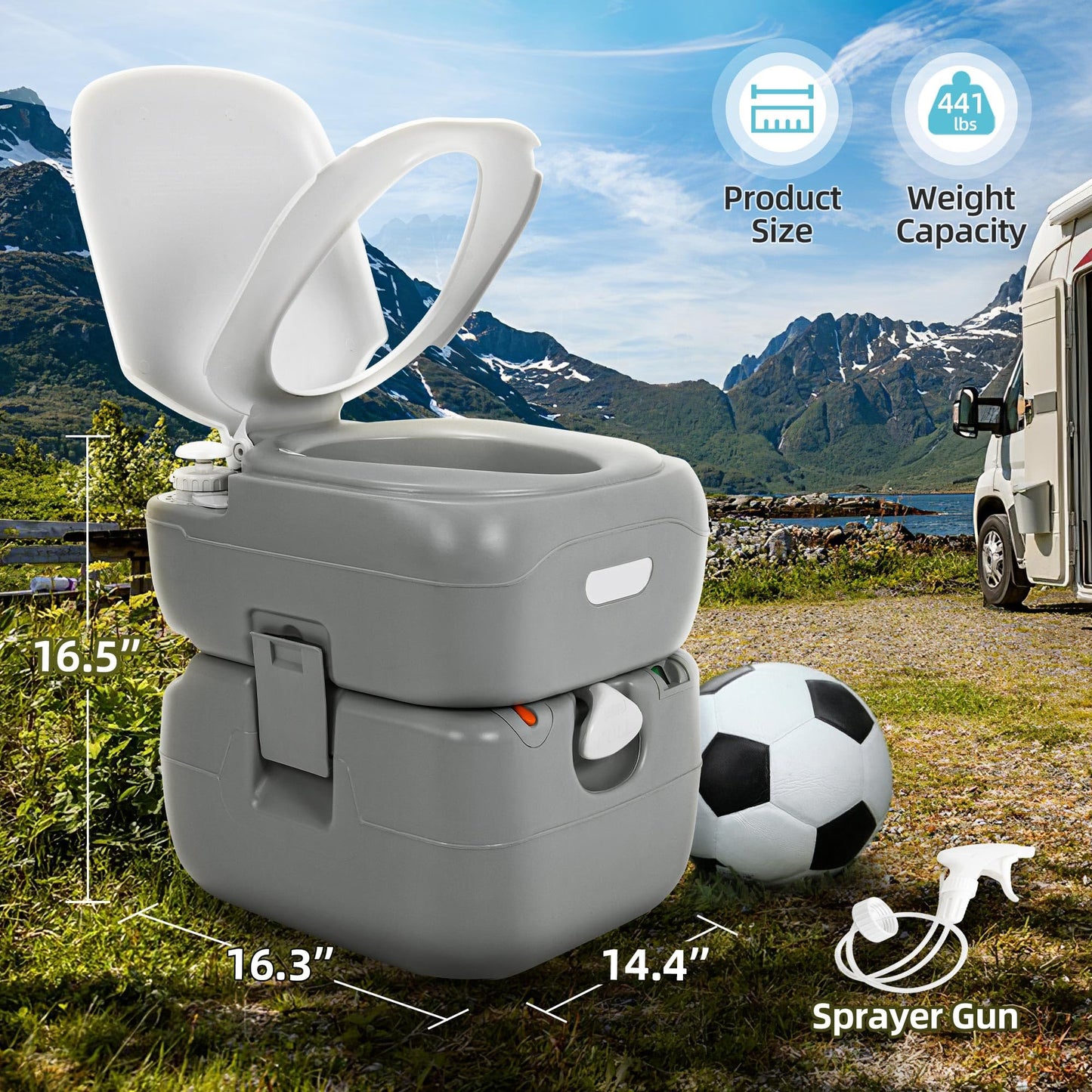 YITAMOTOR Portable Toilet 5.8 Gallon, Camping Porta Potty with Sprayer and Handbag, RV Toilet with Handle Pump, Level Indicator, for Motorhome Travel, Car, Boat, Indoors and Outdoors