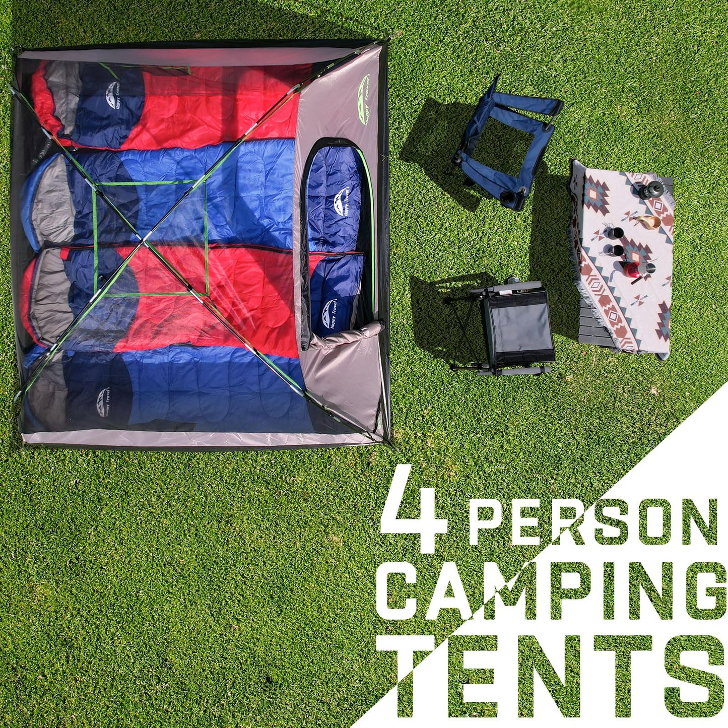 Happy Travel Camping Tent, 4/6 Person Dome Tents for Camping with Rainfly, Waterproof Clip Easy Setup Portable Family Tent with Mesh Windows, 20% More Headroom Backpacking Tents for Camping & Hiking