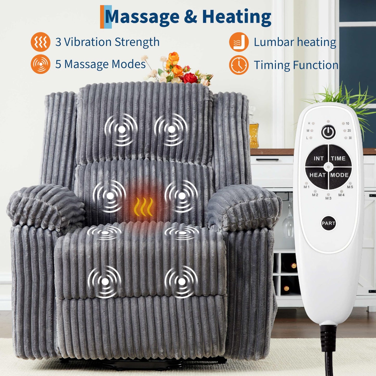 GarveeHome Power Lift Recliner Chair - Heat and Massage, Electric Lift Plush Recliner with Soft Padded Seat, Back Support & Armrests, Designed for The Elderly and People with Mobility impaired