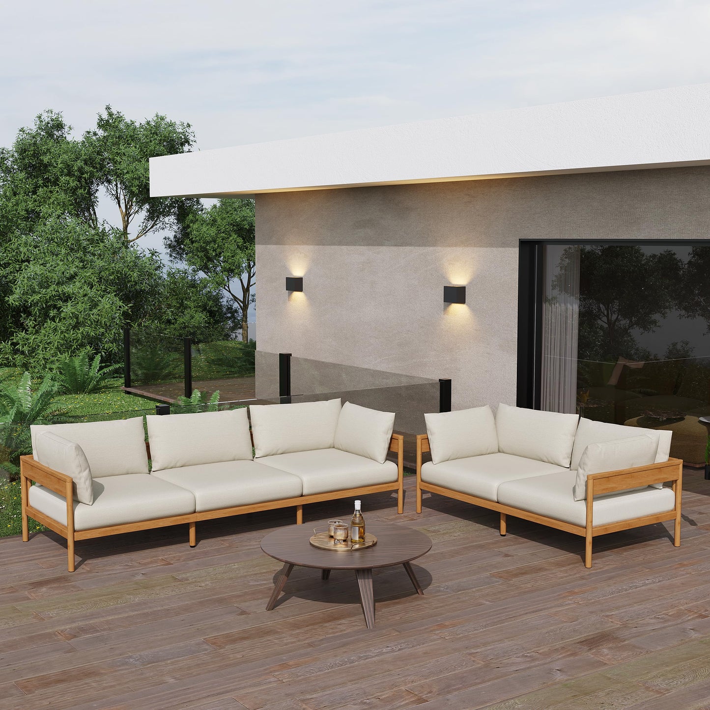Acanva Modern Outdoor Patio Furniture Set, All-Weather Aluminium Conversation Sectional Sofa with Thick Cushions for Backyard, Garden, Porch, Couch, Beige