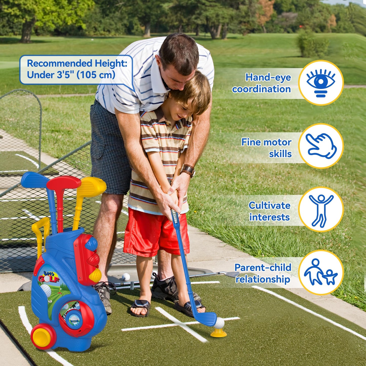 Liberry Toddler Golf Set, Upgraded Kids Golf Cart with Unique Shoulder Strap Design, Indoor Outdoor Sports Toys Gifts for Boys Girls 1 2 3 4 Years Old
