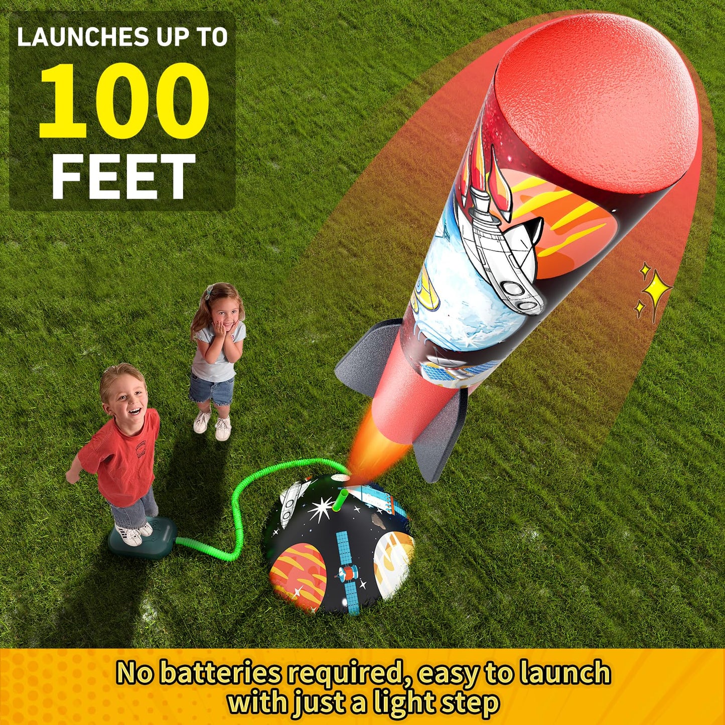 Otoseth Toys Rocket Launcher for Kids - Launch up to 100 Ft, 8 Multi-Color Foam Rockets & Adjustable Launch Stand, Kids Outdoor Toys, Age 3+