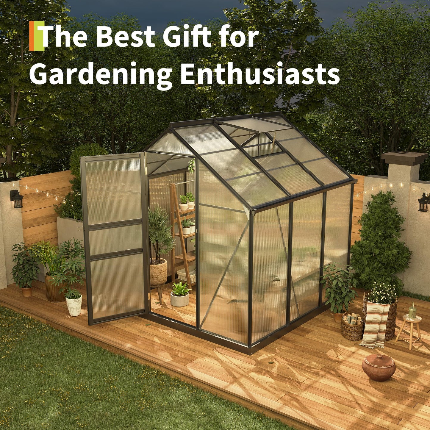 6x6FT Walk-in Greenhouses for Outdoors, Heavy Duty Polycarbonate Green House with Quick Setup Structure, Roof Vent, Push-Pull Lockable Door, Aluminum Green House for Garden Backyard, Patio, Lawn