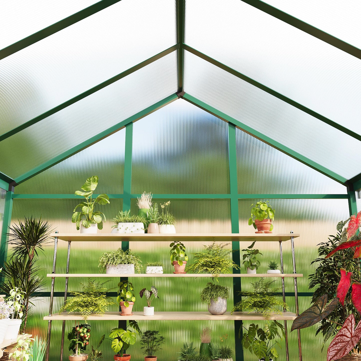 8x10 Ft Outdoor Greenhouses, Greenhouse Kit, Portablee Greenhouses with Ground Nails and Vent Windows, Sliding Lockable Door, Polycarbonate Green House for Outside Garden Backyard, Green