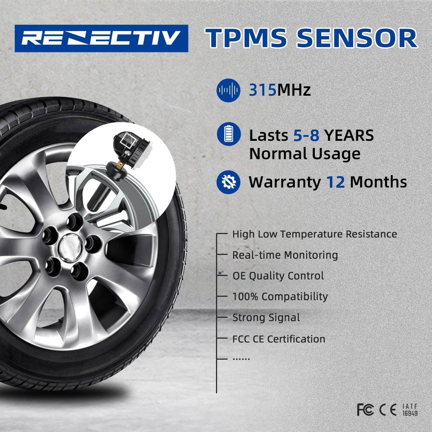 TPMS Sensor GM Chevrolet 4 Pack, 315MHZ,Tire Pressure Monitoring Sensor Compatible with Buick Chevy Cadillac GMC OE#13598771,13598772,13586335,13581558,13598255,22854866,12768826,20922900,13589597