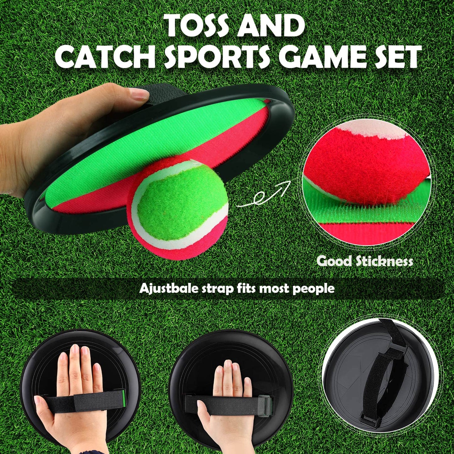Charniol Kids Toys Toss and Catch Game Set Beach Game Outdoor Ball Sports Games Toss and Catch Ball Nylon Toys for Kids Adults (Pink, Green, Black,12 Paddles 6 Balls)