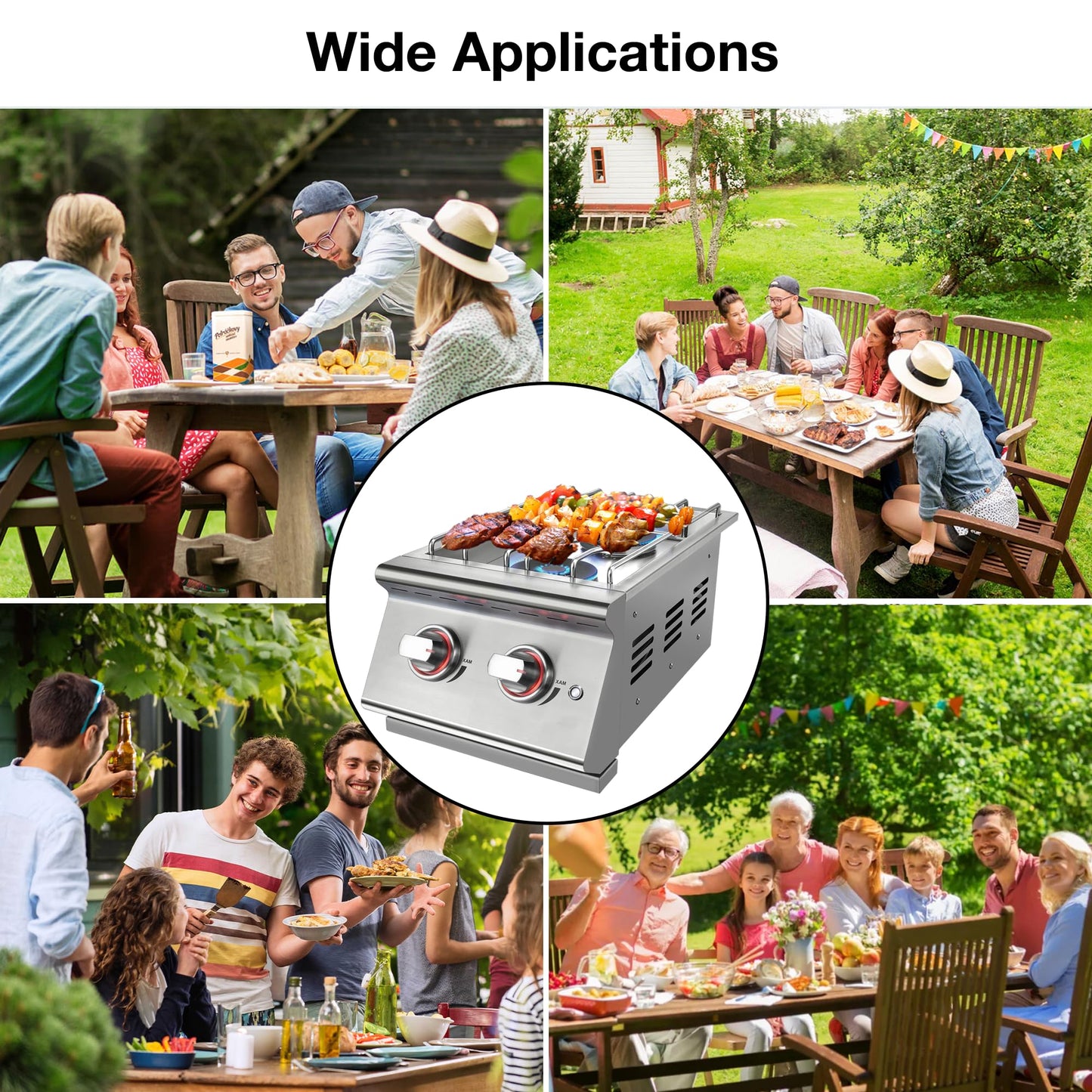 Livory Double Grilling Side Burners for Outdoor Kitchen, 2 * 15,000BTU Liquid Propane Burners, Duty Heavy 304 Stainless Steel, Built-in Side Burner for BBQ Island Grill, with Natural Gas Kit