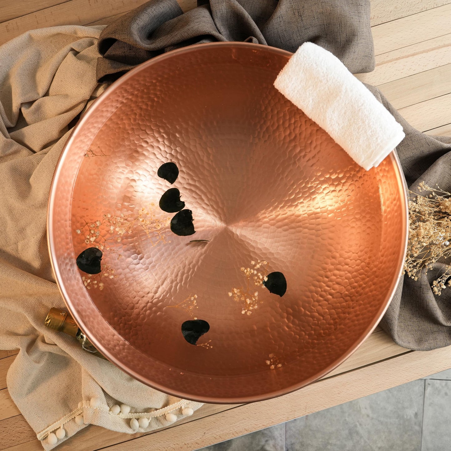 ALFIQ Handcrafted Copper Pedicure Bowl, 16 Inches, Hammered Design, Matte Finish