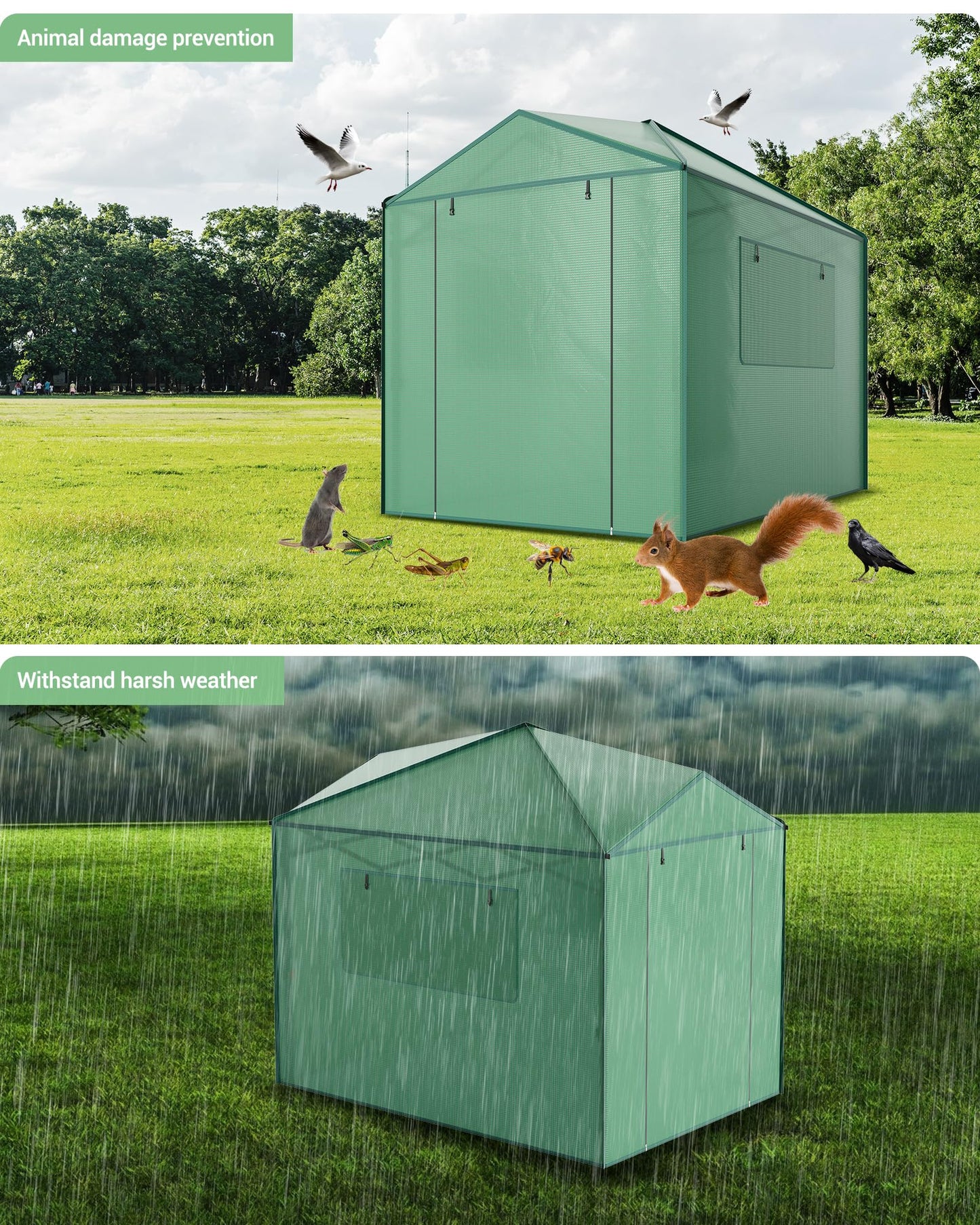 8x6 ft Portable Greenhouse for Gardening, Walk-in Plant Houses for Winter Protection, Durable PE Cover Greenhouse Kit for Indoor & Outdoor Use, Zippered Doors
