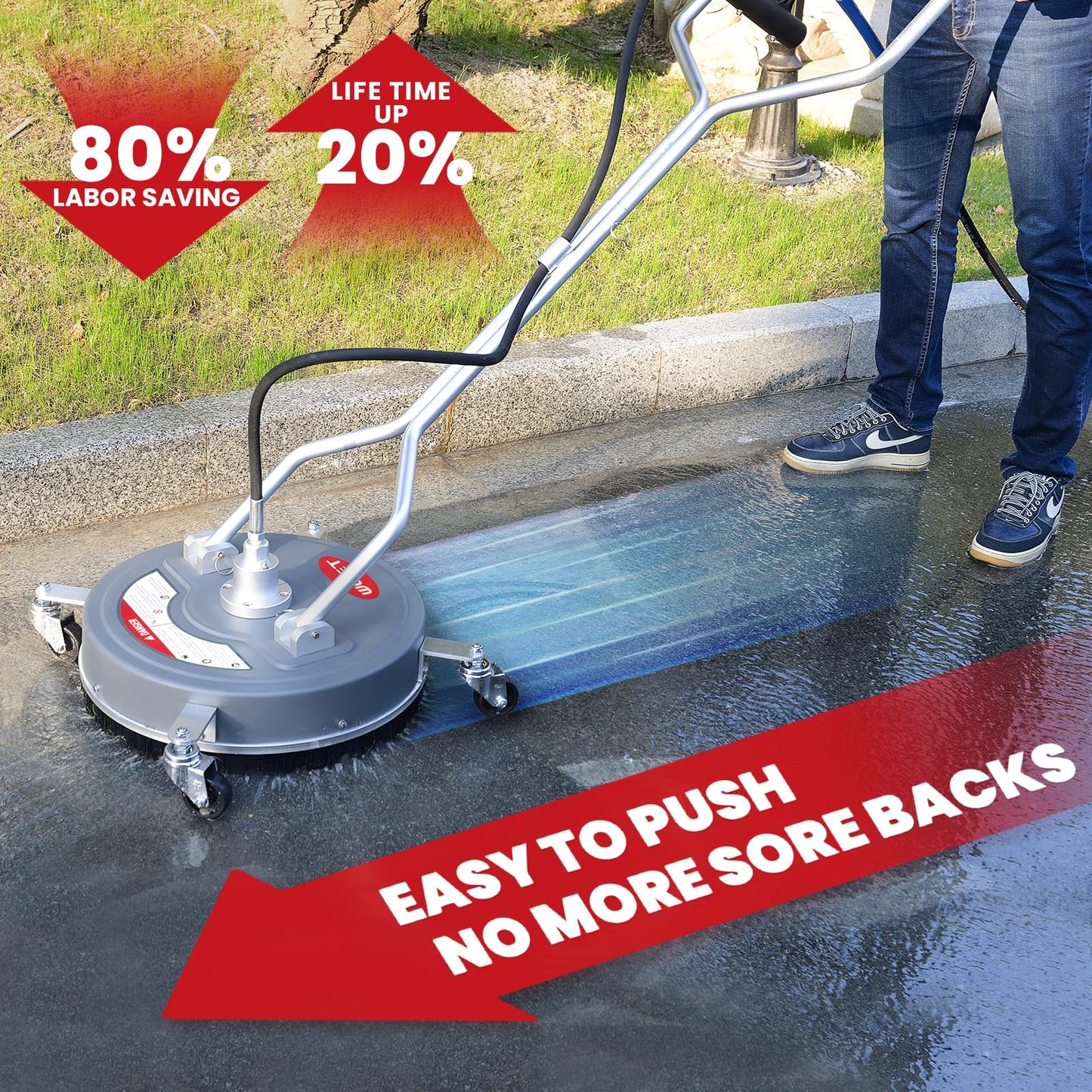 WOJET 18” Pressure Washer Surface Cleaner with 4 Wheels & Dual Handles, 4500PSI Surface Cleaner Attachment for Pressure Washer for Concrete Driveway Sidewalk Deck Patio Cleaning, 3/8'' Quick Connect