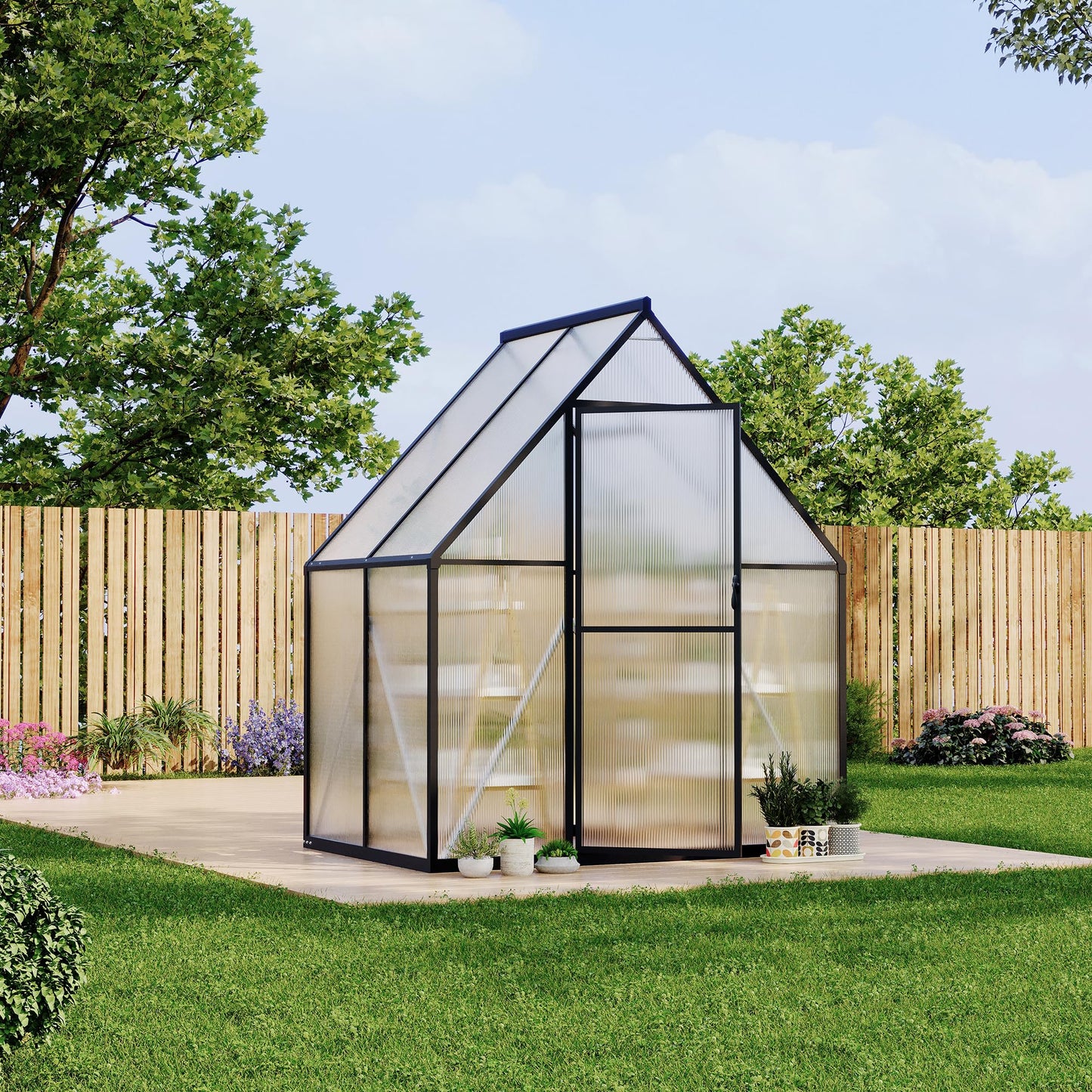 Aluminum Polycarbonate Greenhouse for Outdoors, Large Walk-InGreenhouse With Quick Setup Structure and Roof Vent, Greenhouse With Ventilation