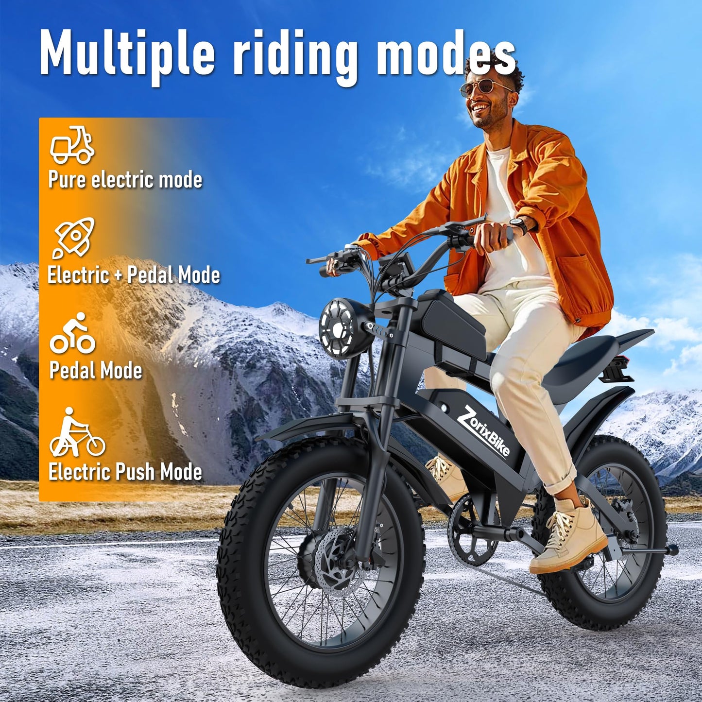 ZorixBike Electric Bike for Adults,48V 20AH - Peak Power 1500/3000W Brushless Motor Electric Bicycle - Max Speed 31-35MPH - Max 80 Miles Range - 20" x 4.0" Fat Tire Dirt EBike,R8 Pro-3000W