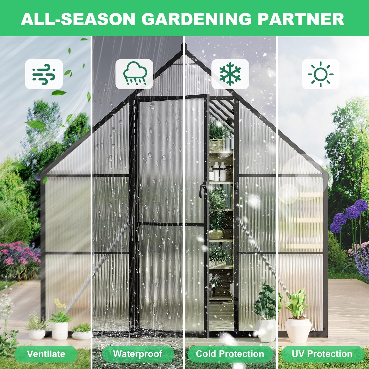 8 ft x16 ft Aluminum-Framed Polycarbonate Greenhouse, Heavy Duty Polycarbonate Greenhouse with Quick Setup Structure and Roof Vent, Large Enhanced Aluminum Green House Kit for Outdoors