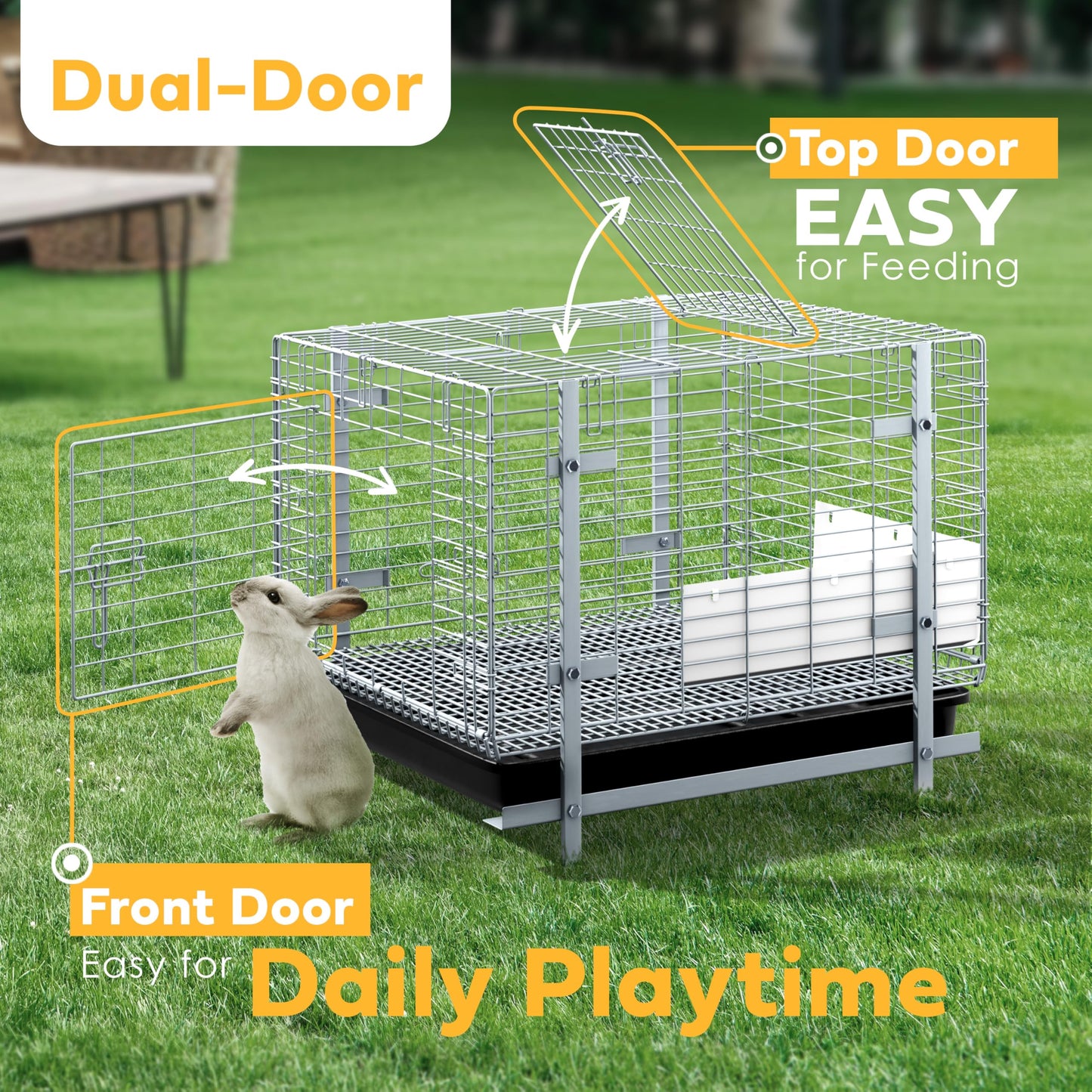 HOMESTEAD Rabbit Cage with Pull-Out Tray – 24 Inch Bunny Cage, Metal Rabbit Breeding Cage, Dual Access Doors, Waterproof Bottom & Urine Guard
