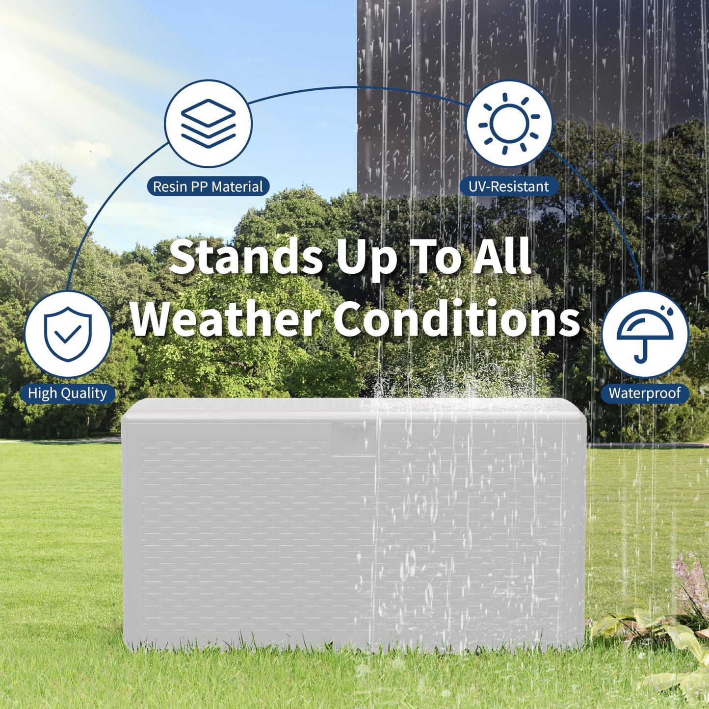 CABIHOME Outdoor Storage Box 99 Gallon Waterproof Large Resin Deck Box Indoor Outdoor Lockable Storage Container for Patio Furniture Cushions Garden Tools, Pool Garden, 99 Gallon, White