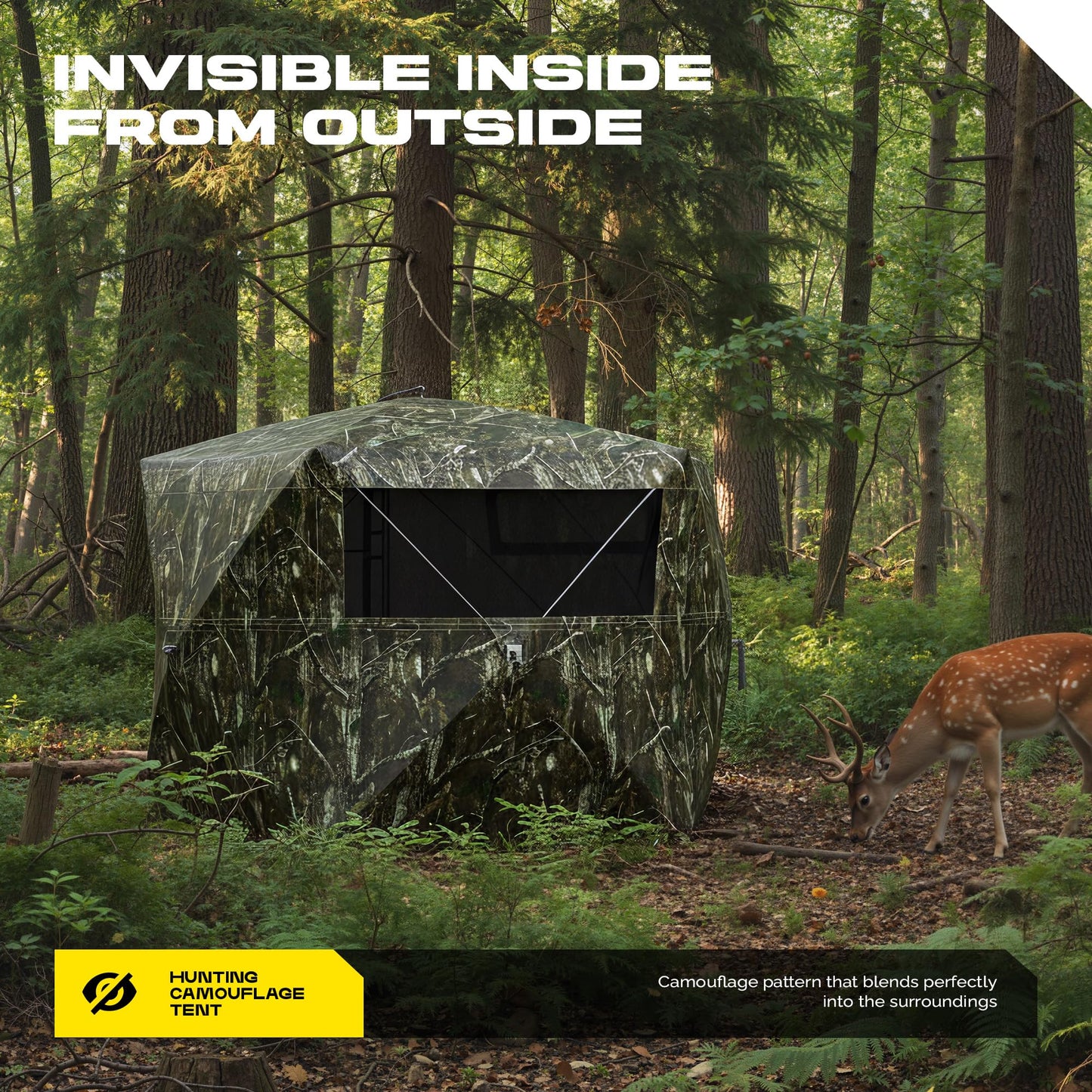 5-Sided Hunting Blind, 3-4 Person Pop Up Blinds 288 Degree See Through, Portable Durable Hunting Ground Blinds for Deer Hunting(Swing Door)