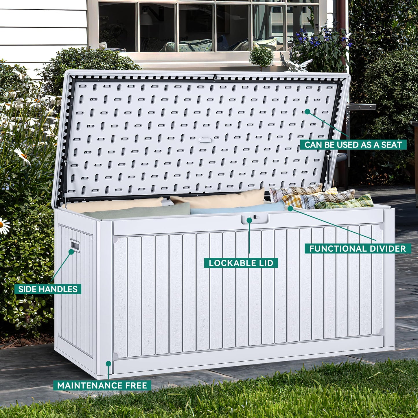 YITAHOME 260 Gallon Large Deck Box with Divider & Side Handles, Outdoor Double-Wall Storage for Patio Furniture Cushions, Garden Pool Accessories, Waterproof & Lockable
