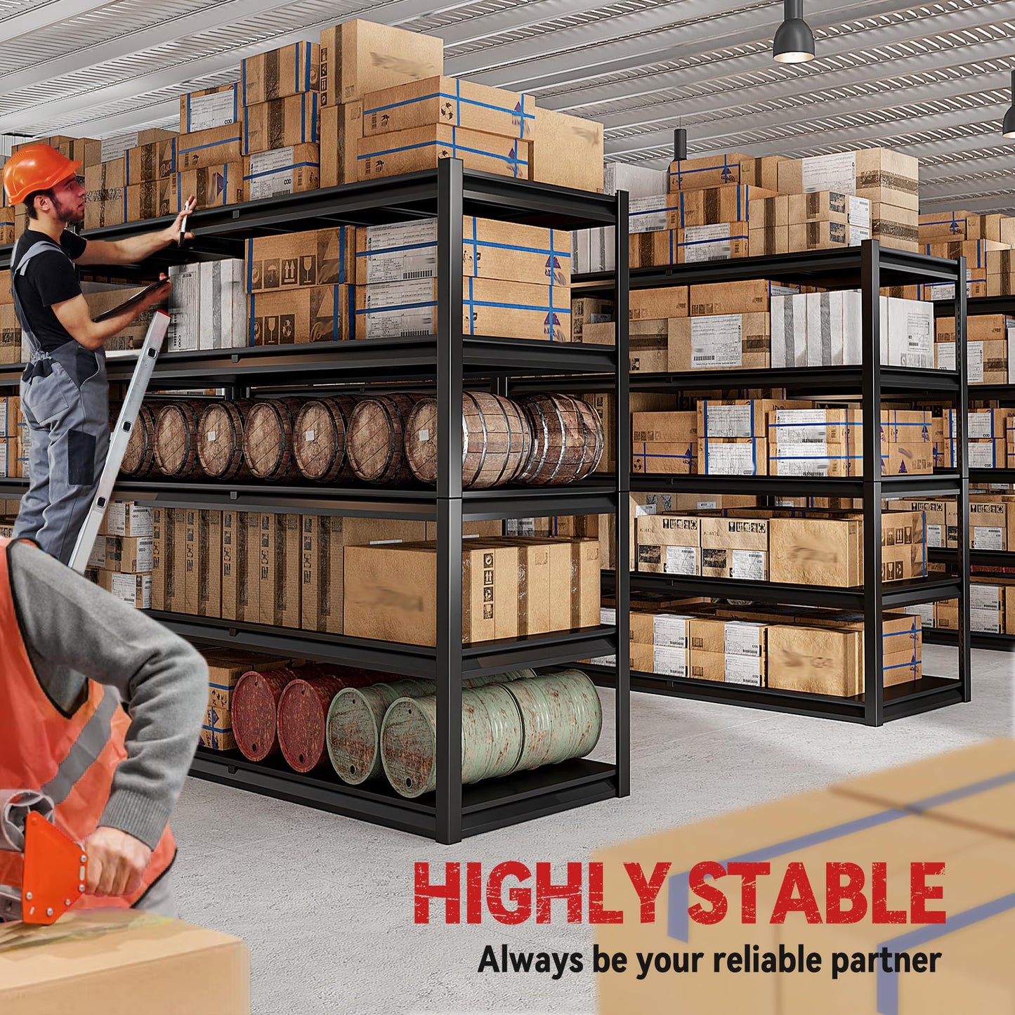 REIBII Garage Shelving 78" H, Garage Storage Shelves Heavy Duty Shelving Unit Load 3000LBS, 5 Tier Adjustable Metal Shelves for Warehouse, Basement, Pantry, Factory, 55" W x 26" D x 78" H
