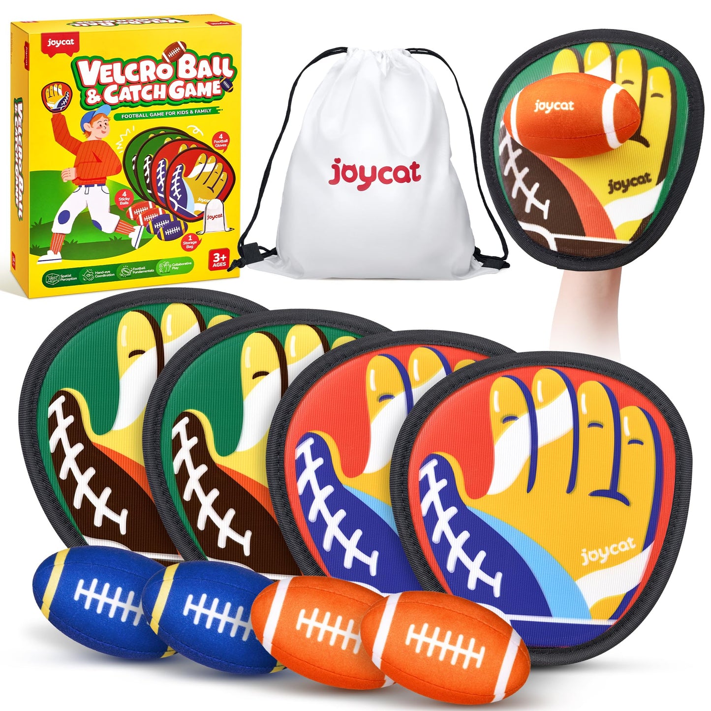 JoyCat Football Toss and Catch Ball Game for Kids, 4 Paddles & 4 Soft Footballs, American Football Training Set for Backyard Beach, Sports Outdoor Toys Birthday Gift Idea for Boys Girls Ages 3-12