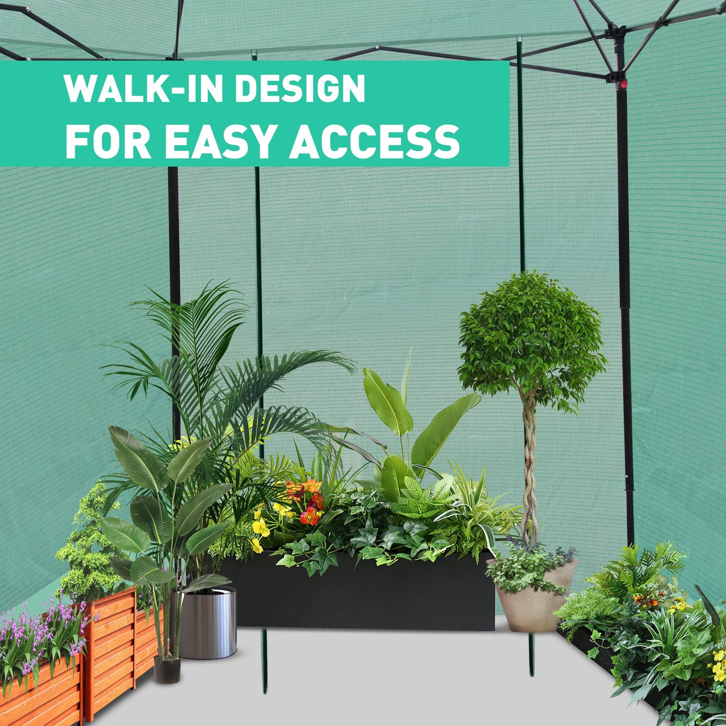 PexFix 8'x 8' Portable Walk-in Greenhouse, Easy Setup, Indoor/Outdoor, 2 Roll-Up Mesh Windows, Roll-Up Zipper Door, Green