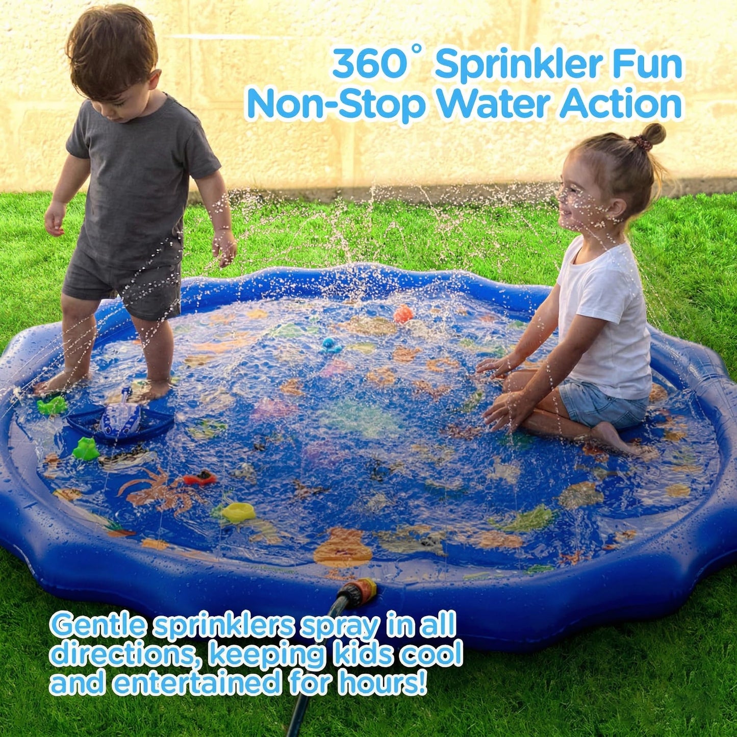 KiddoSpace Splash Pad Sprinkler for Kids and Dogs – 69" Baby Splash Pad for Toddlers 1-3, Crazy Daisy Sprinkler, Non-Slip BPA-Free Outdoor Water Play Mat, Repair Kit Included