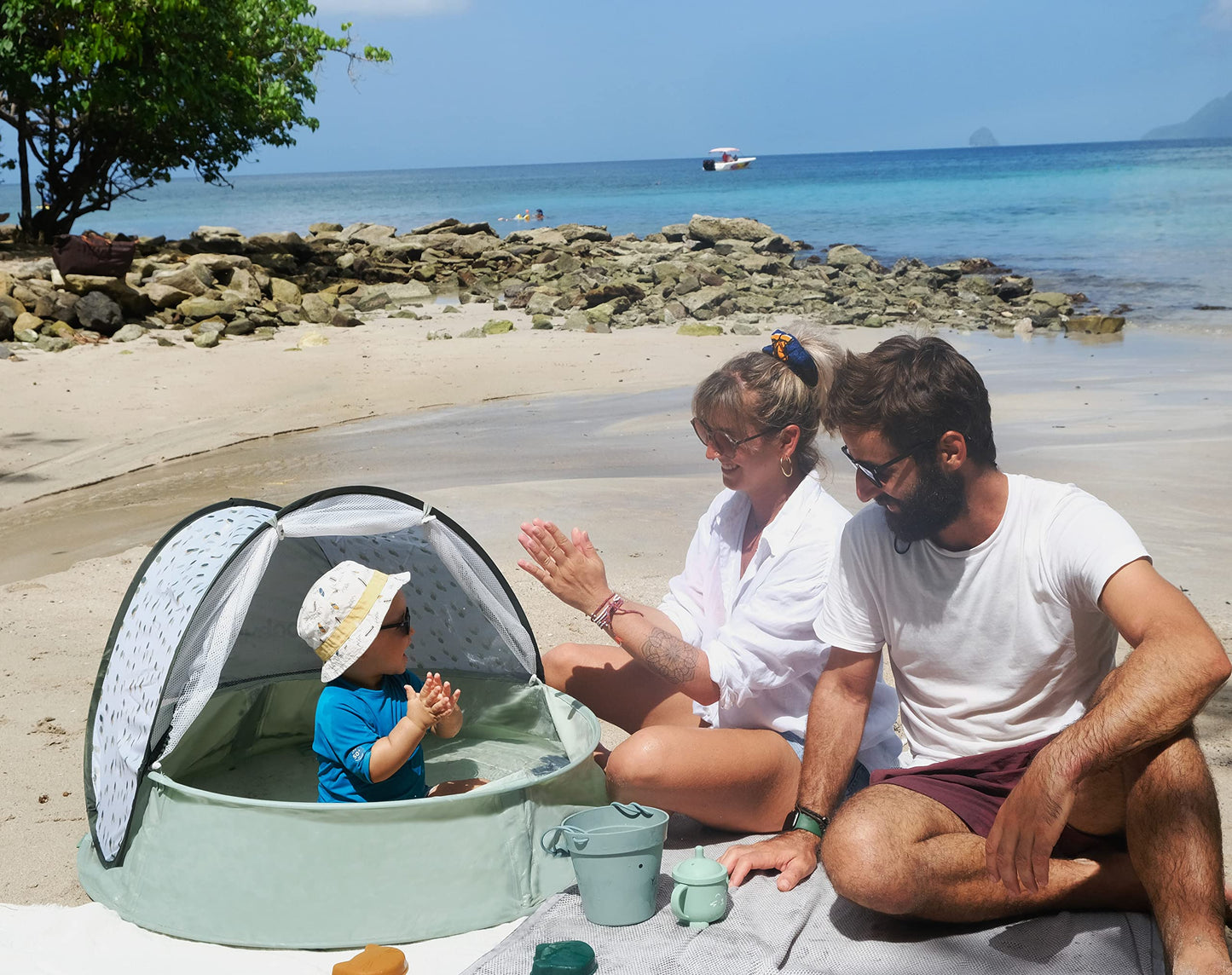 Babymoov Aquani 3-in-1 Infant & Baby Beach Tent & Pool, UV Protection Sunshade, Pop-Up Play Area & Portable Outdoor Paddling Pool, Provence