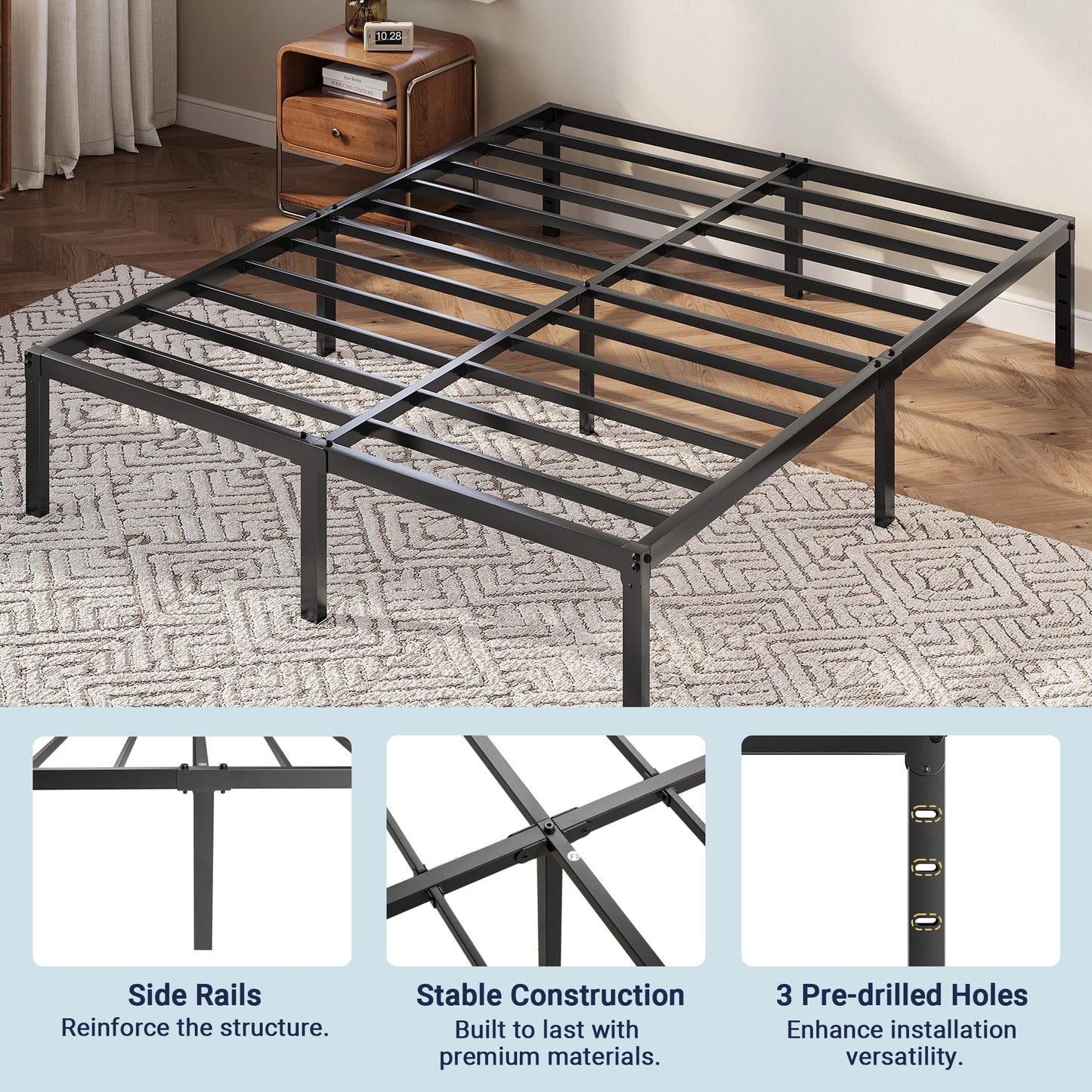Allewie Queen Bed Frame, 12 Inch Metal Platform Beds with Storage Space, No Box Spring Required and Easy Assembly, Black