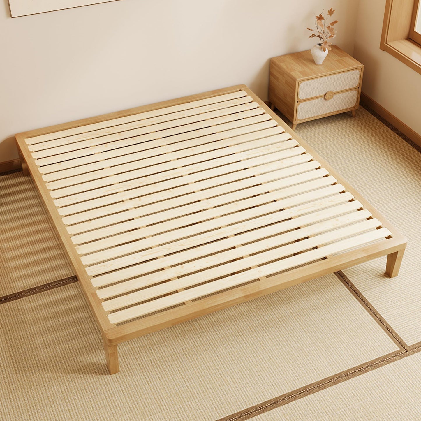 IOTXY King Platform Bed Frame - 12 Inch Solid Wood Mattress Foundation Base with Heavy-Duty Support Slats & Legs, Rubberwood King-Size Bedframe