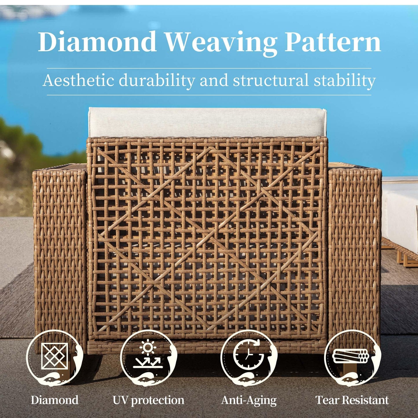 SUNSHINE VALLEY 2 Pieces Patio Furniture Set,Outdoor Rattan Wicker Armchirs and Ottomans with 10''Ultra-Thick Cushions,All Weather Patio Conversation Set for Lawn Garden Backyard,Beige
